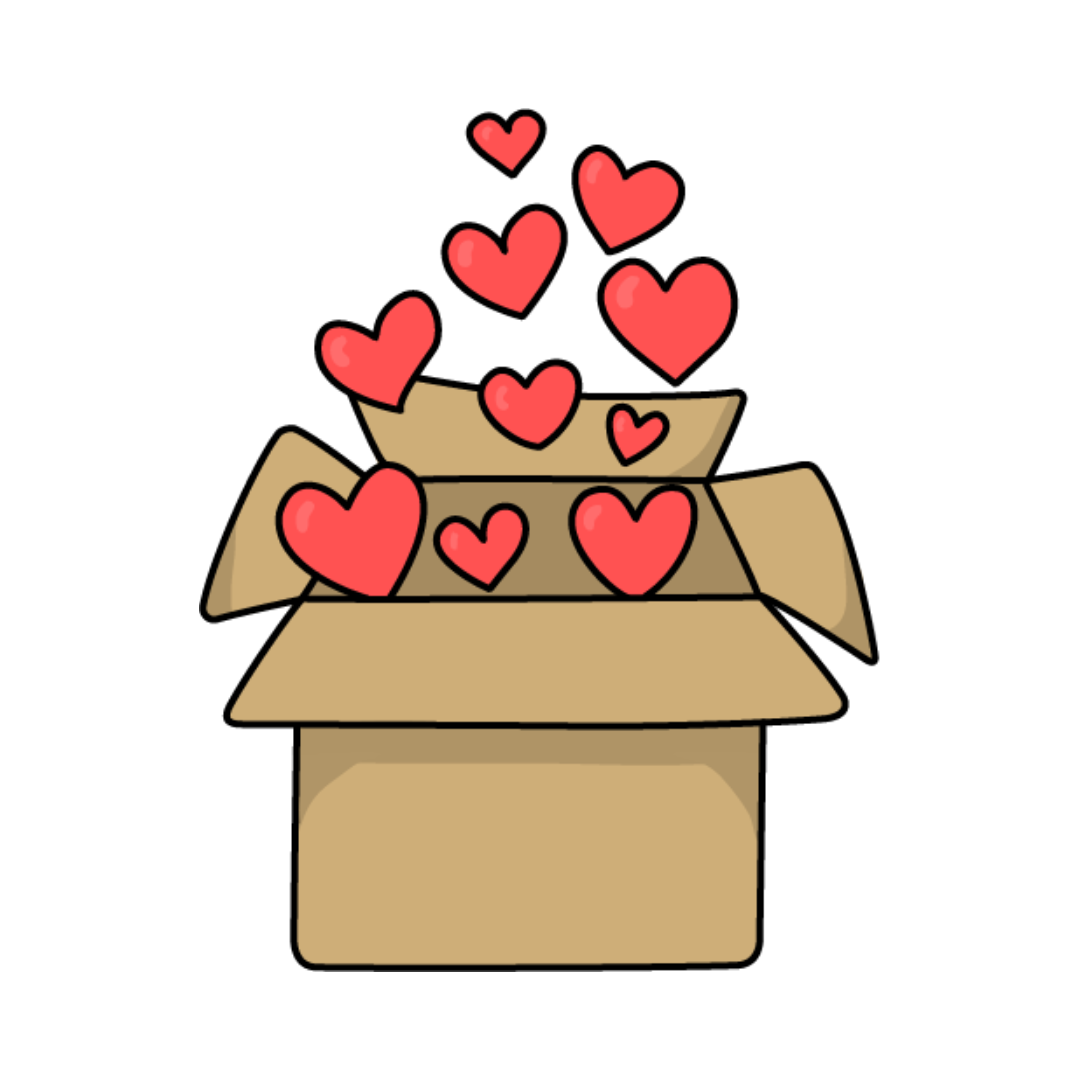Cardboard Box with Hearts coming out of it