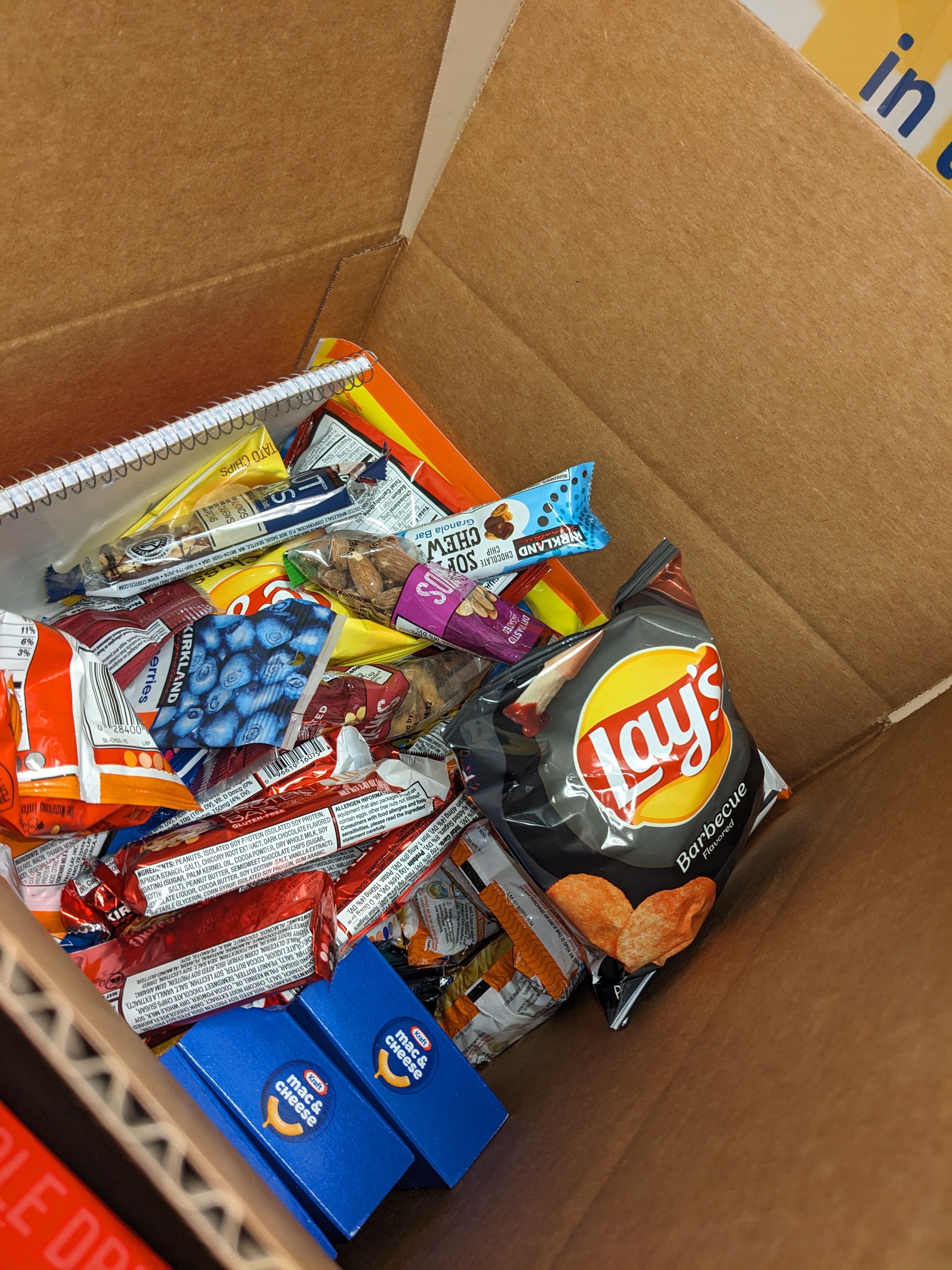 Snacks inside Hope Boxes for Comfort Cases Scholarship Winners