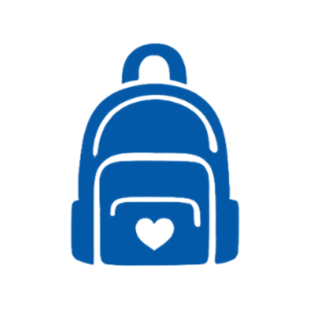 Blue Backpack Icon with a small heart on the front pocket